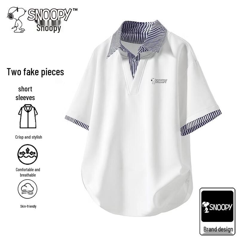 Snoopy Men s Summer Faux Two-Piece Polo T-Shirt M