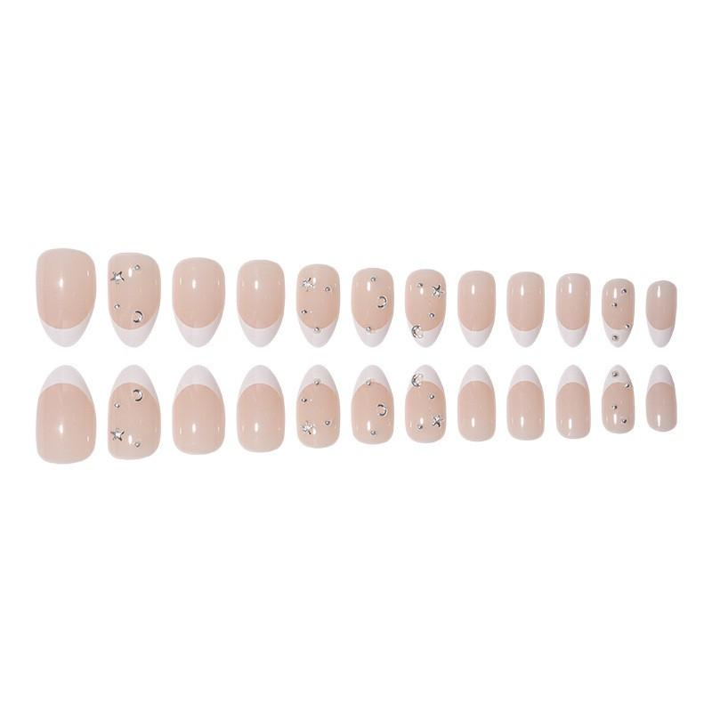 Short Press-On Nails French Tip Star Moon Design Acrylic Nail Tips Women Sweet Style Wearable Art