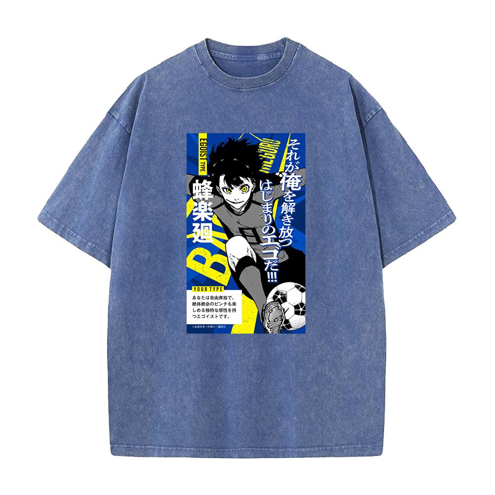 Bachira Meguru Graphic Washed T Shirt Anime BLUE LOCK Vintage Tee Men Washed Manga Tshirts Harajuku Male Casual Cotton T-shirt