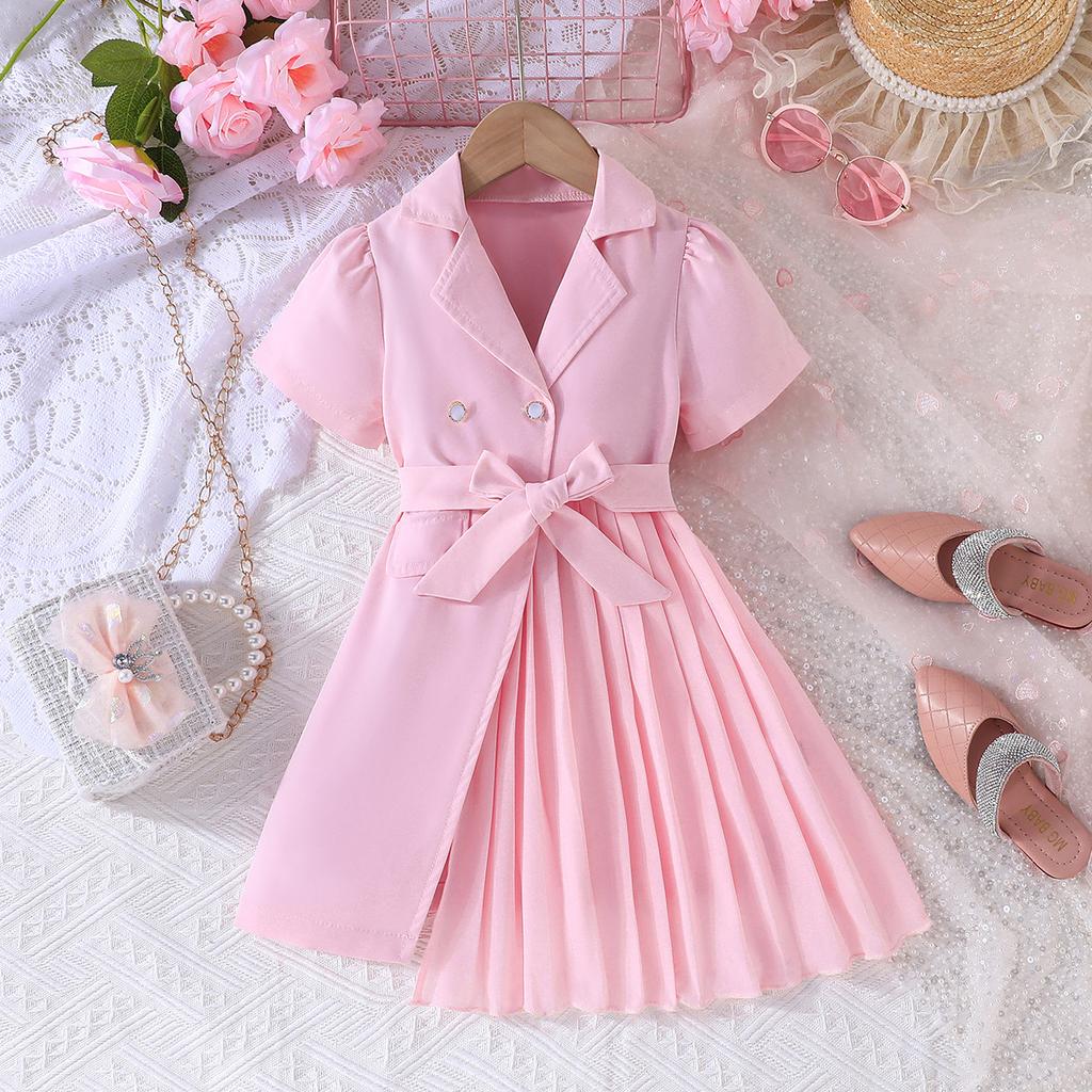 2-8Jahre Kinderbekleidung Mode Kleider Spell Chiffon Bindegürtel Anzugkleider Kinder Sommerkleid