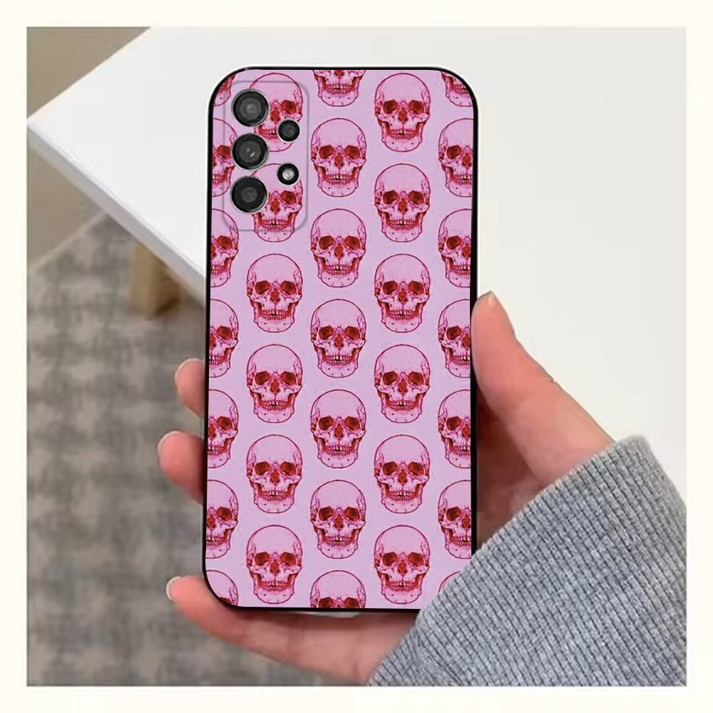 P-Pink Skulls Case For Samsung S22,S25,S24,S23,Ultra,FE,S20,S10,Plus,S21,S9,Lite,Soft Silicone Black