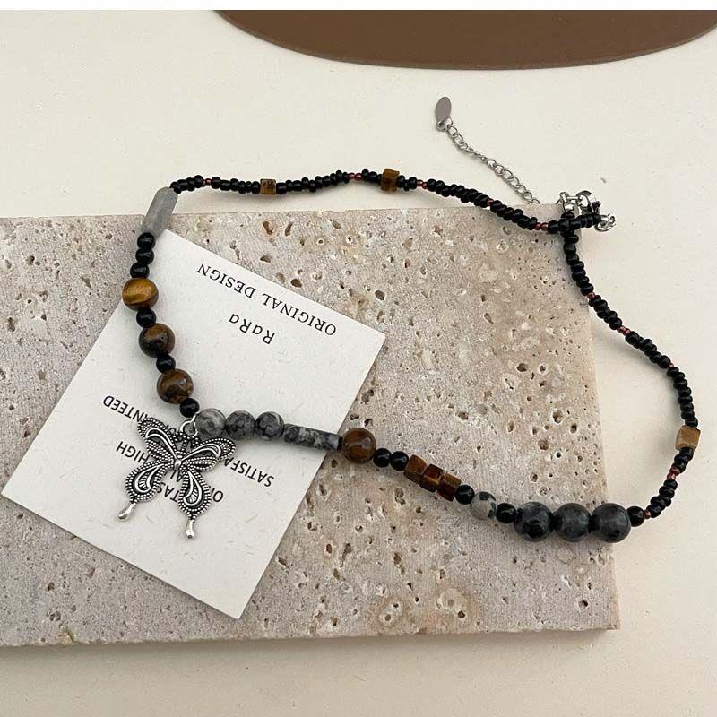 Ethnic retro beaded butterfly necklace women's new chinoiserie vintage accessories ins hip hop cool