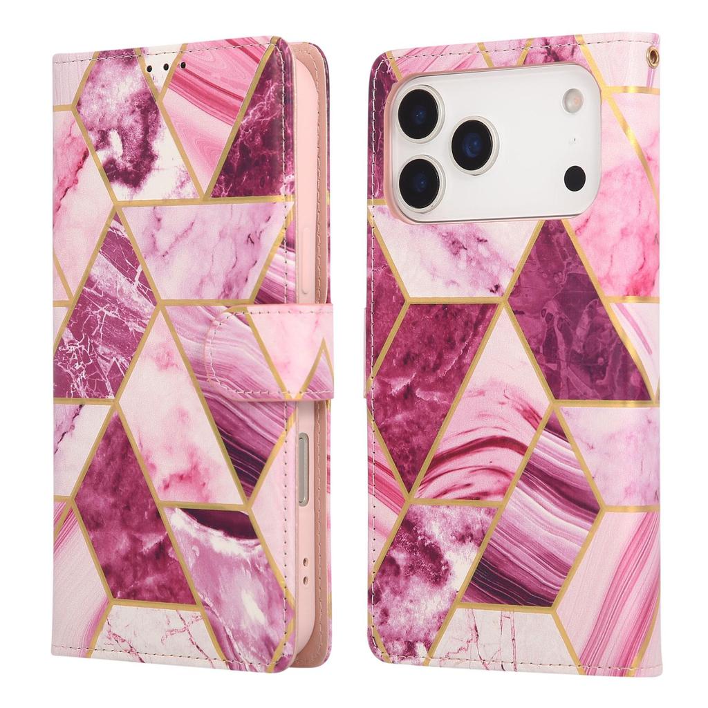 Apple 17Pro/16E Marble Patchwork Leather Case with Card Slot for iPhone Air