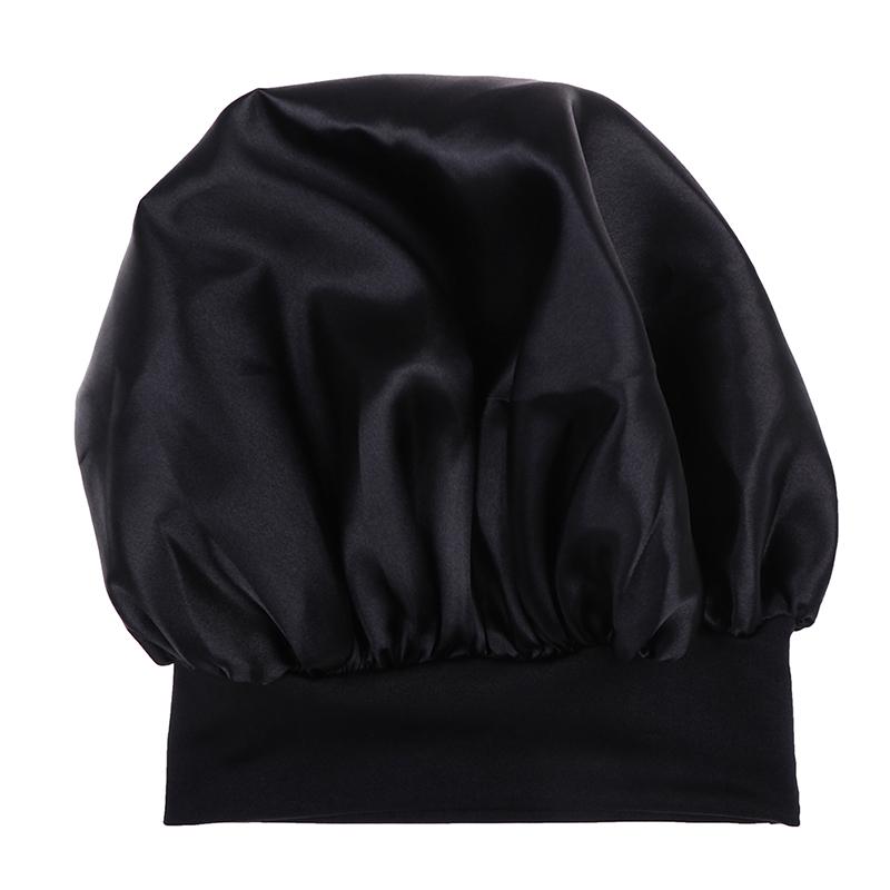 58Cm Solid Color Women Satin Bonnet Cap Night Sleep Hat Adjust Shower Caps