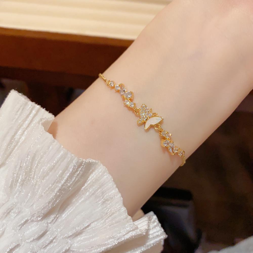 French-style Minimalist Luxury Versatile High-end Shimmering Zircon Copper Chain Link Bracelet Women's Vintage Silver/Gold Gift