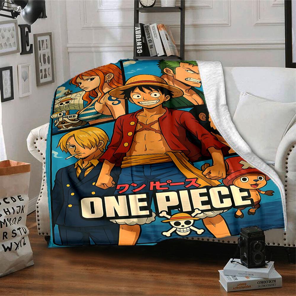 1pc ONE PIECE Flannel Throw Blanket HD Printed Lightweight Soft Warm All Season Blanket for Sofa, Bed, Travel, Camping Machine Washable