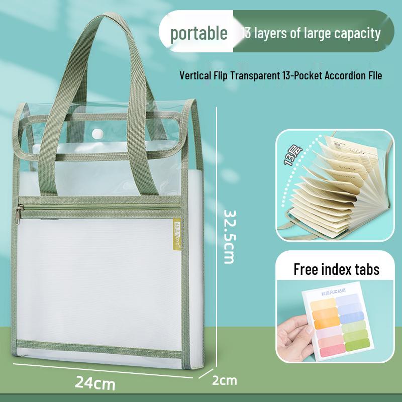 A4 Transparent 13-Layer Accordion Folder with Large Capacity and Subject Dividers