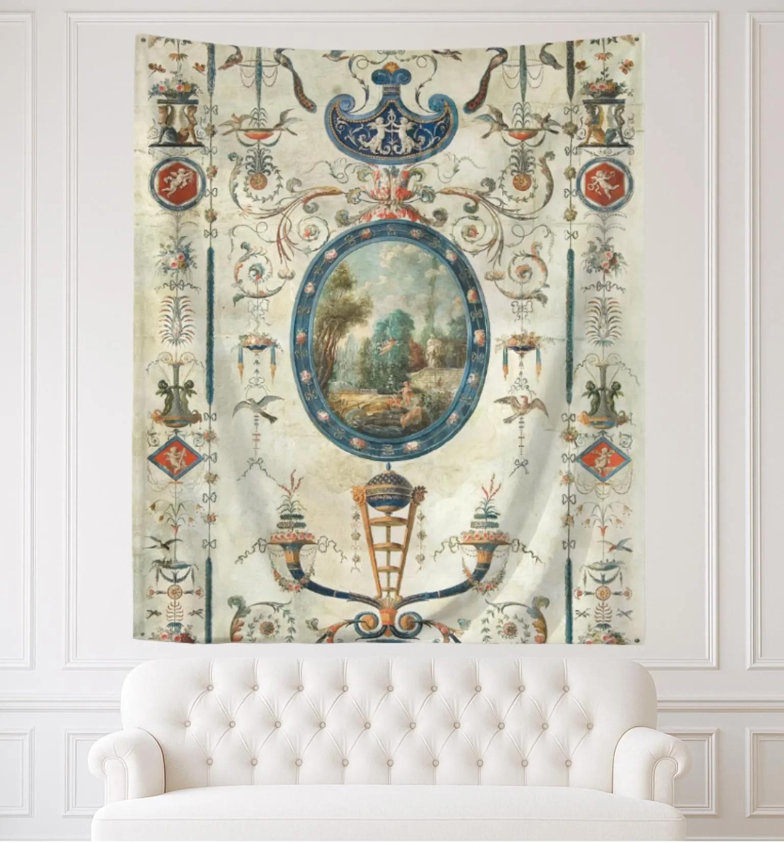 European Retro Patterned Tapestry French Court Classical Decoration Living Room Light Luxury Art Room Decoration 100X70CM