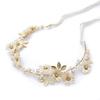 Gold Leaf Daisy Flower Headband Bridal Pearl Tiaras Hair Jewelry Ribbon Wreath