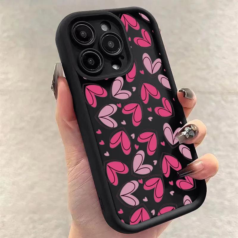 Pink Heart-Shaped Soft Silicone Phone Case for IPhone 17 16 15 14 13 12 11 Pro Max 16e X XR 7 8 Plus Shockproof Back Cover