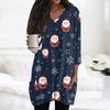Womens Tops V-neck 3/4 Sleeve Blouses Casual Mid-length Shirts Fashion Christmas Print Tunic Tops With Pockets