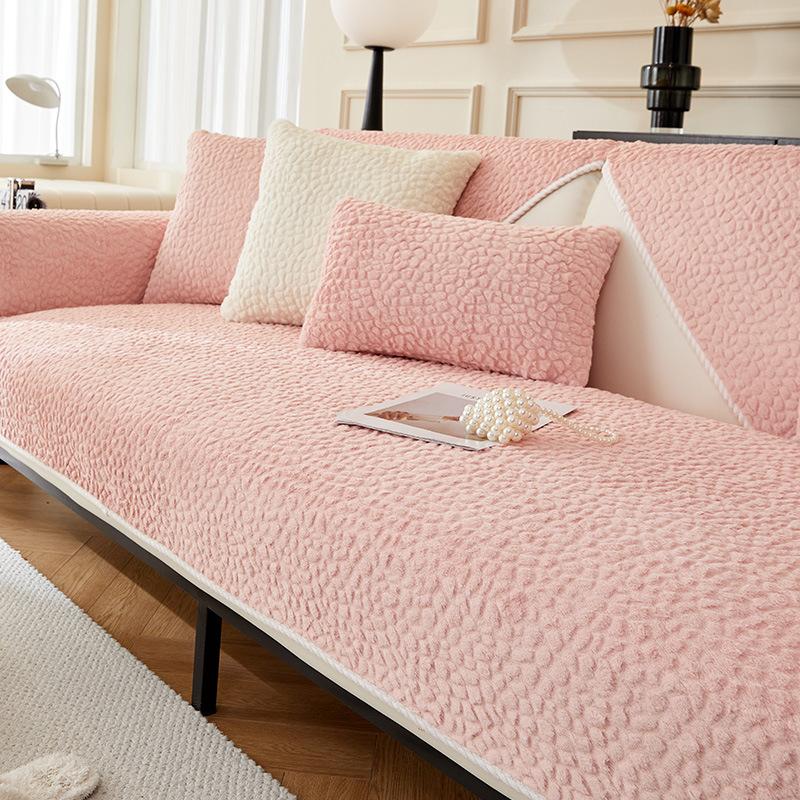 Plush Solid Color Stone Pattern Sofa Cushion Winter Thickened Non-Slip Quilted Sofa Cushion Thickening Modern Sofa Cover Cloth