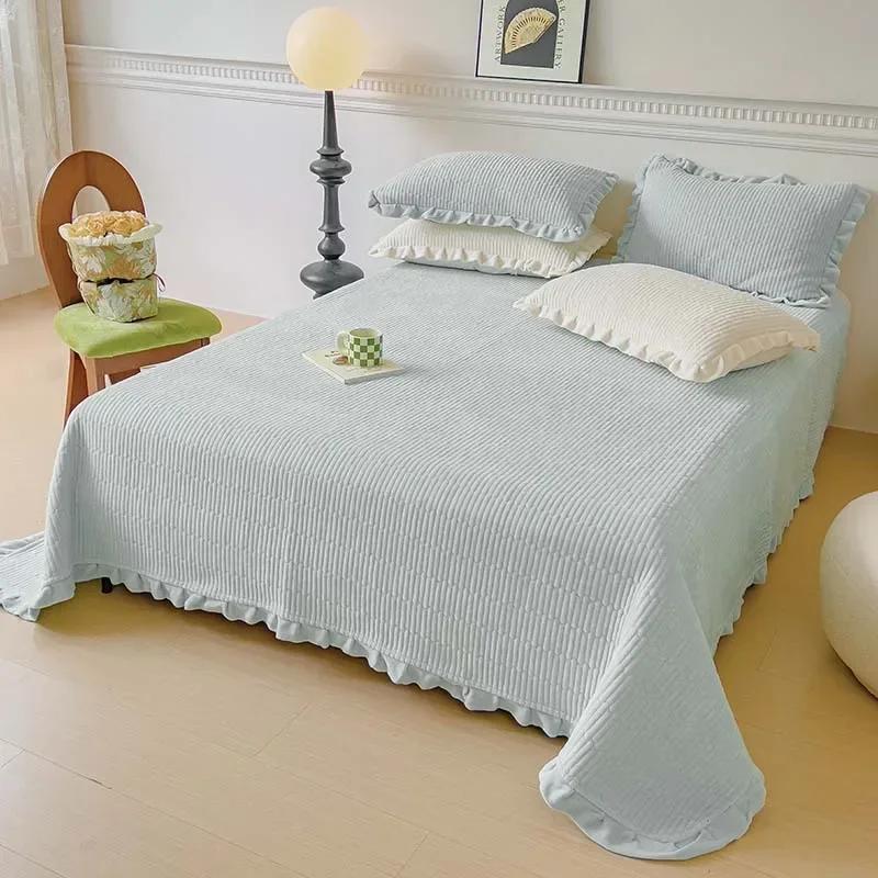 Copriletto di lusso in puro cotone 2024, lavaggio ad acqua, coperta copriletto a tinta unita, lenzuolo in cotone spesso, copriletto in pile