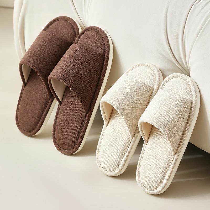 Japanese-style unprinted cotton and linen slippers women's home spring indoor wooden floor high-end linen slippers guests four seasons