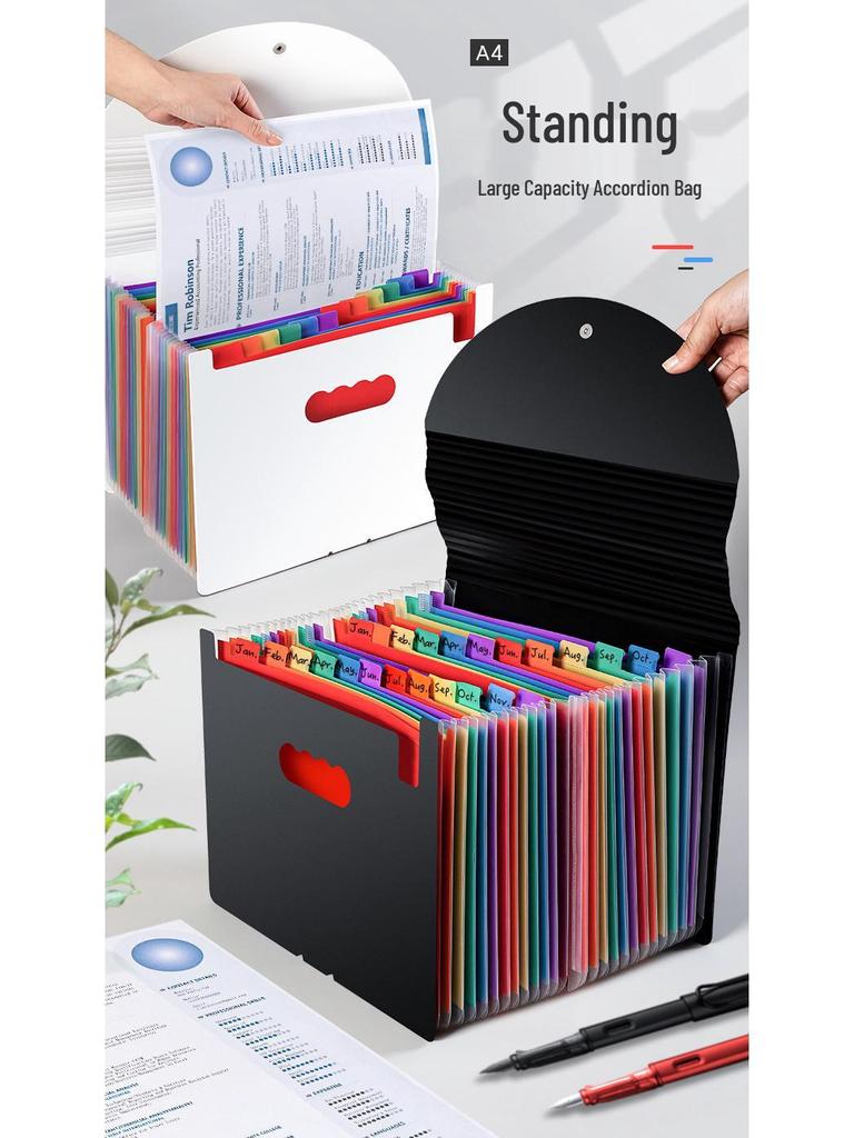 Rainbow 24-Grid Flip Rope PP Multi-layer Document Organizer Bag