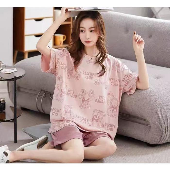 GMXIA Cute Panda Pajamas for Women In Summer, Short Sleeves and Shorts, Large-sized and Thin Summer Casual Home Wear Set