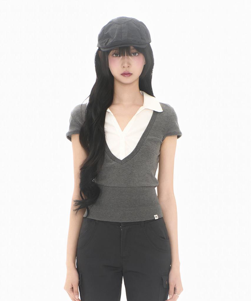 Mileko Layered Collar T Grey