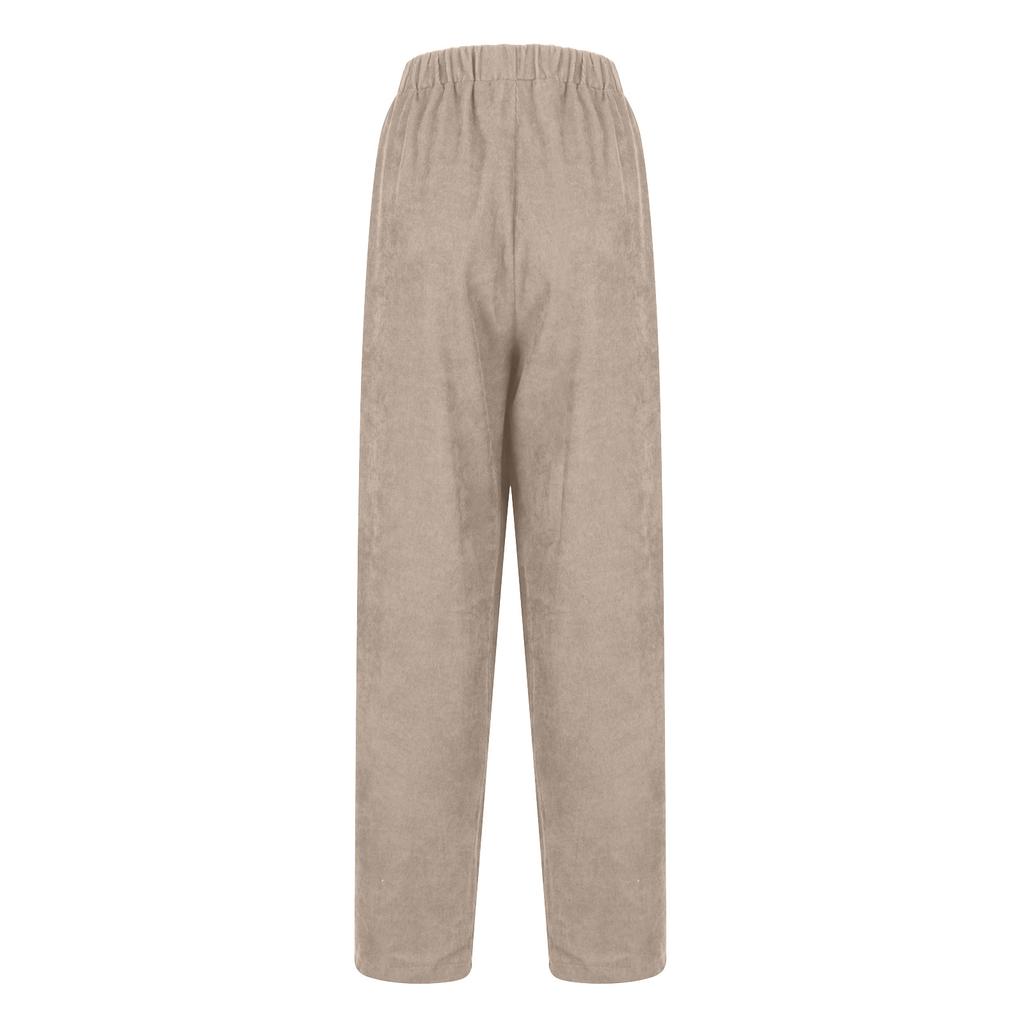 Fashion Women Corduroy Multi Pocket Pants Stretch Waistline Large Size Trousers
