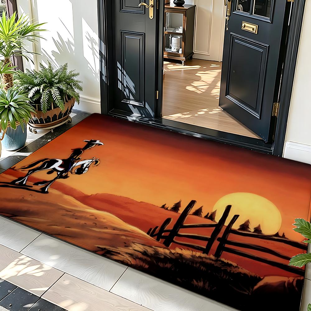 Cartoon L-Lucky L-Luke Floor Mat Soft Flannel Floor Mat Suitable for Entryways, Living Rooms, Bedrooms, and Bathrooms