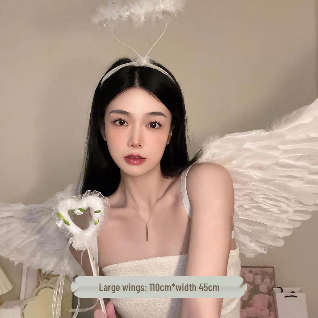 Engel Fee Flügel Cosplay: Weißes Federkostüm-Set für Damen - Perfekt für Halloween- und Weihnachtsdekoration.
