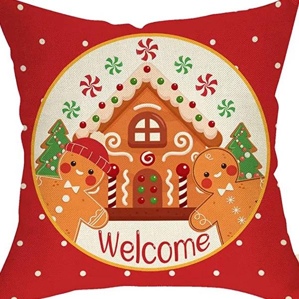 New Christmas Gingerbread Man Candy Decorative Pillow Cover Home Living Room Holiday Party Pillow Cover