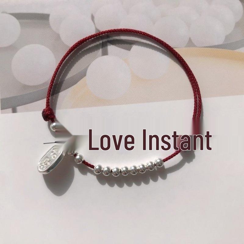 Benmingnian Red Rope Bracelet with Silver Bead & Bell Pendant - Women's Hand-Woven Anklet for Peace and Fortune