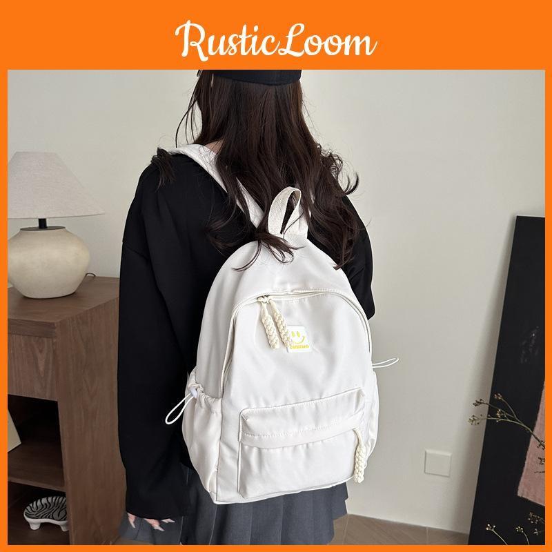 Face Smiling Pattern Solid Color Backpack Oxford Schoolbag For Daily Use Fashion