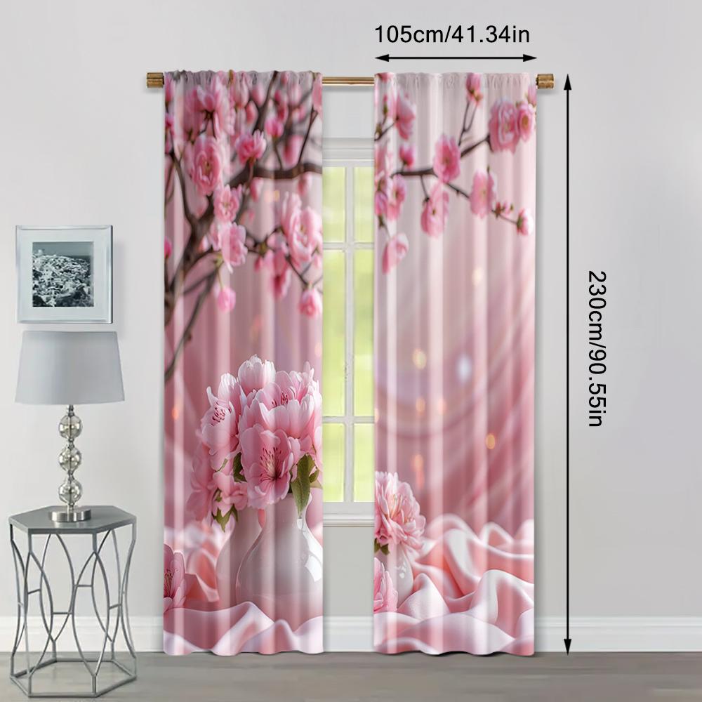 2pcs   Creative Curtains Romantic Pink Floral 100% Polyester (without rod) Decorations Clearance Ldeal for Living Room   Bedroom