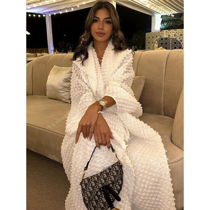 

Fashion European and American Middle East Batwing Sleeve Robe Women Dubai Temperament Soft Outerwear Bubble Fabric Kitelo Smock Vest All yards