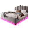 Upholstered Bed 140 × 200 cm With Hydraulic Storage, LED Light Strip, Unique and Comfortable Headboard, Stable Slatted Frame, Velvet Fabric Grey