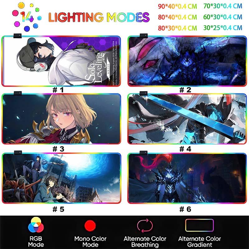 RGB Backlit Anime Solo Leveling Mouse Pad Cute Anime Grils Lager Gamer Accessories Overwatched Mouse Mat Non-Slip Keyboard Mat
