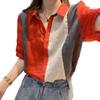 Women's 2024 Summer Color Block Chiffon Short Sleeve Top: Trendy, Age-Defying, Versatile Design