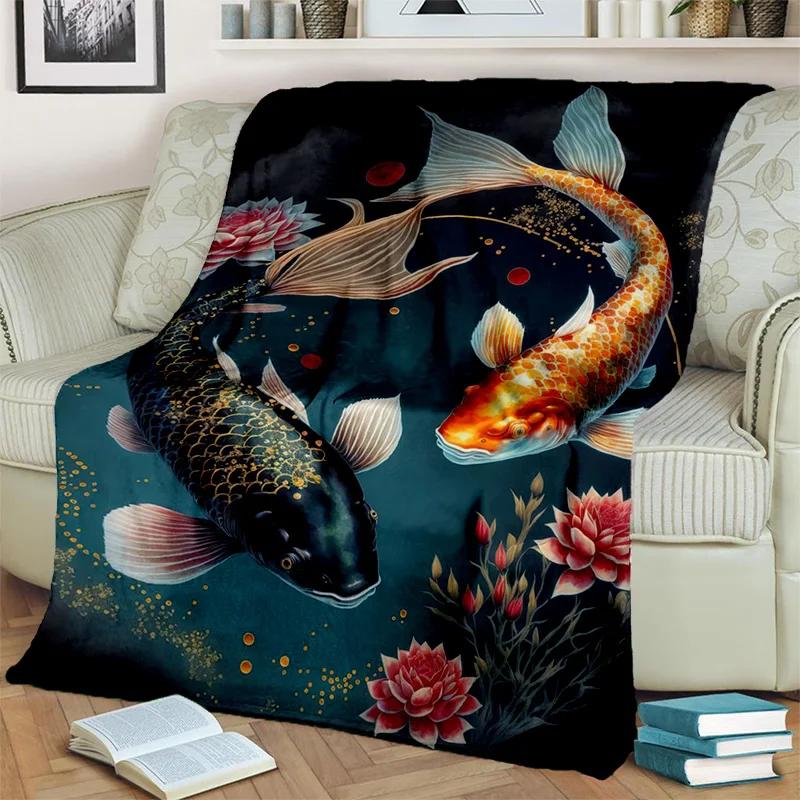 Naturalize Koi Carp Yin Yang Fish Blanket,Soft Throw Blanket for Home Bedroom Bed Sofa Picnic Travel Office Cover Blanket Kids