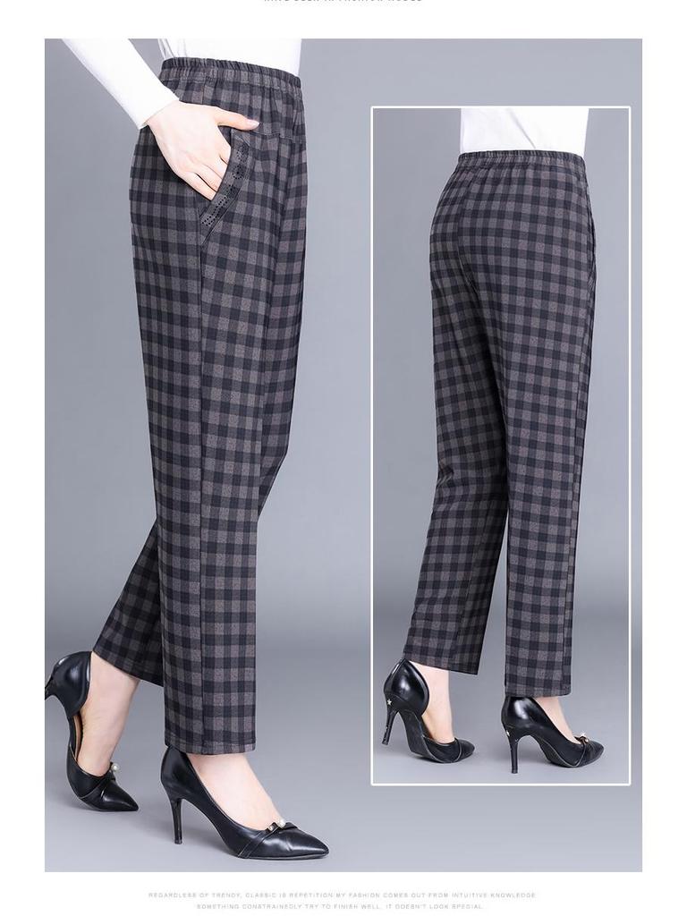 Hengyuanxiang Women's Plus Size Straight-Leg Pants - Spring & Autumn Wear for Middle-Aged & Elderly