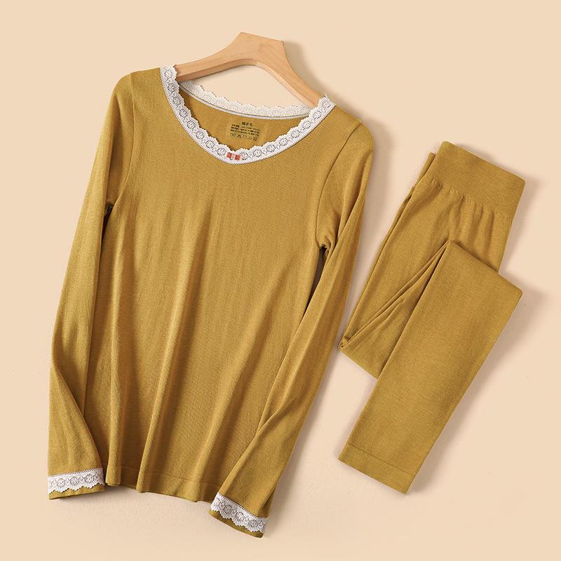 Women's Lace Slim Thermal Underwear Set: German Velvet Wool-Blend for Autumn/Winter