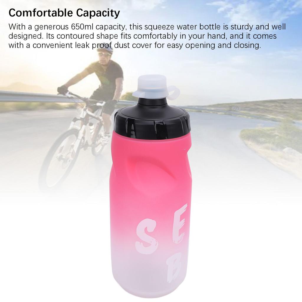 Cycling Water Bottle 650ml PP5 TPE Leak Proof Squeeze Water Bottle with Silicone Dust Cover for Outdoors Sports Fitness Running Gradient Pink White