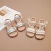 Girls Sandals Open Toes Mesh Lace Bows Kids Beach Shoes Soft Sole Sweet 2025 Summer New Children Princess Shoes Shiny Crystal