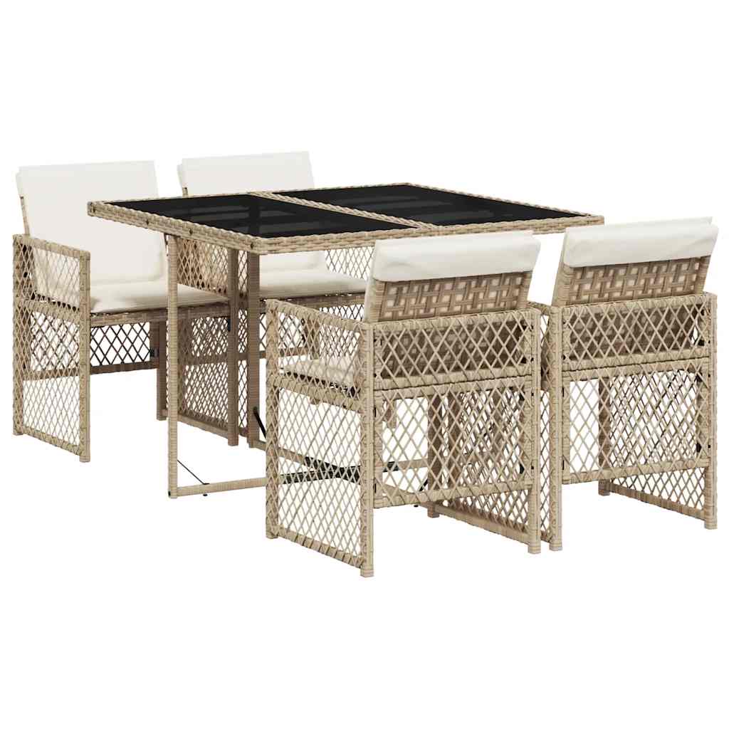 Vidaxl 5-Cz. Garden Furniture Set With Cushions, Beige, Poly Rattan