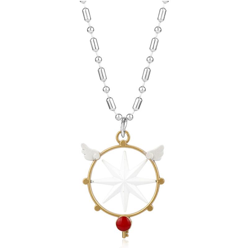 

Anime Sakura Necklaces Collares Sakura Card Captor Kinomoto Sealing Wand Key Pendant Keychain For Girl Christmas Gift