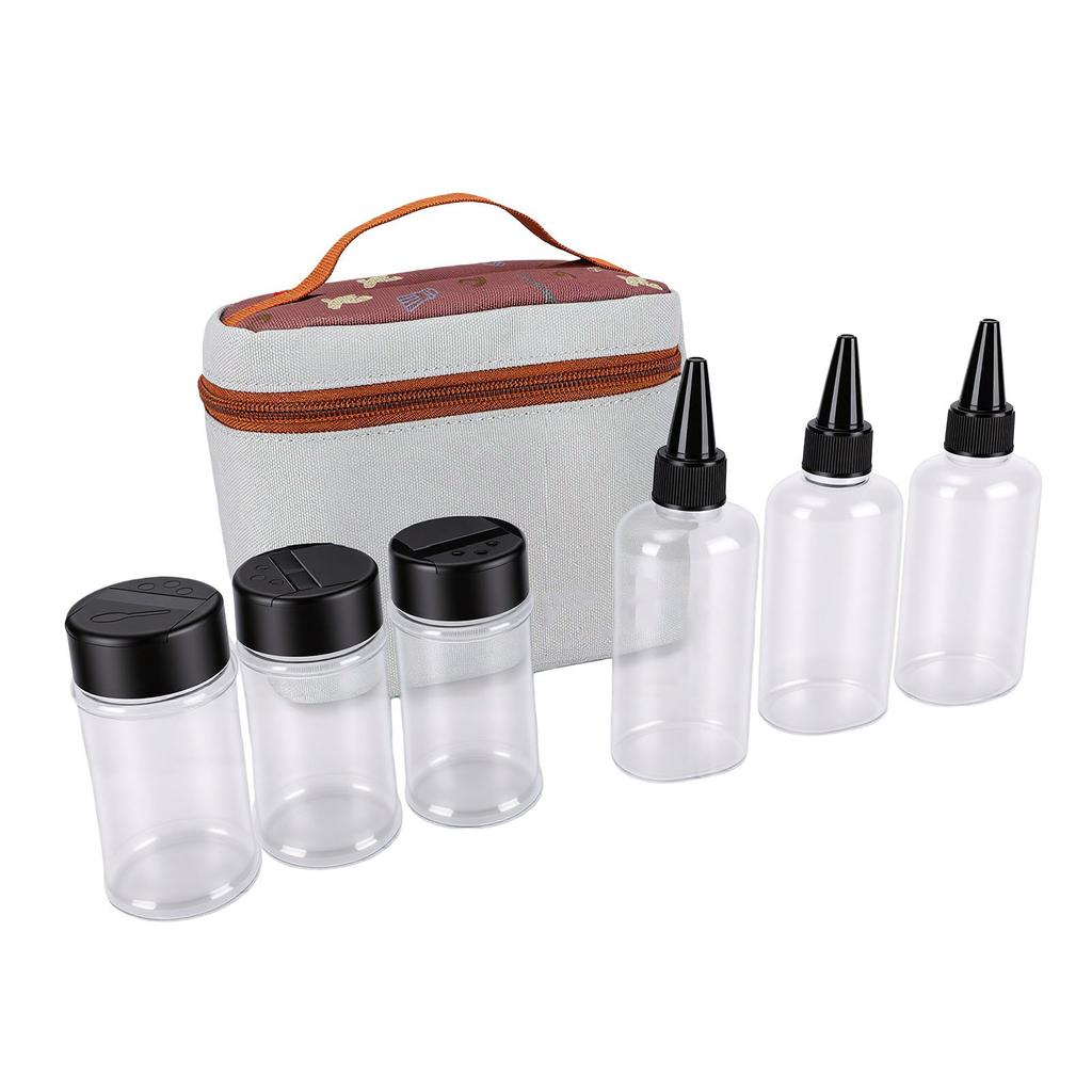 Camping Seasoning Kit Outdoor Seasoning Bottle Set Leak Proof PET Portable Seasoning Container with Storage Bag for