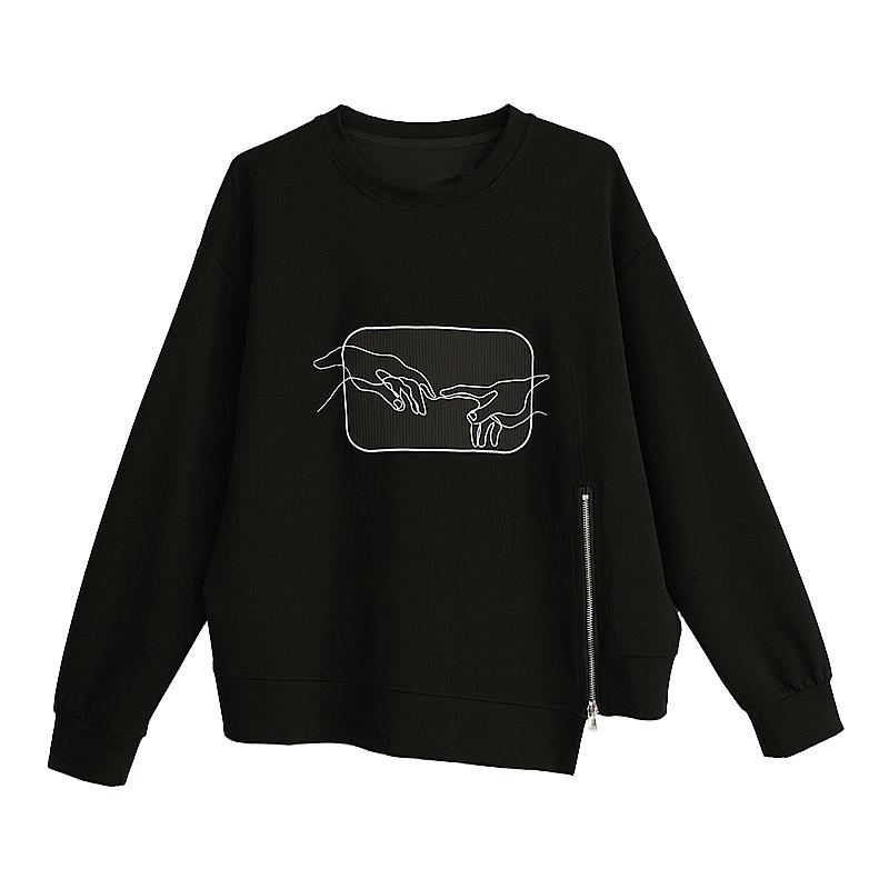 DIMANAF 2025 Autumn Plus Size Women Hoodies Shirts Tees Black Long Sleeve T-shirt Loose Casual Tops