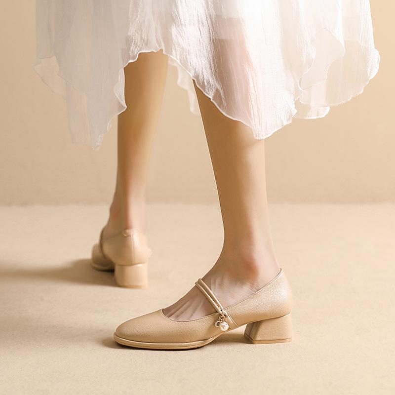 

Мэри Джейн женские ретро маленькие кожаные туфли толстый каблук высокий каблук жемчужные туфли-лодочки 40 хаки