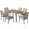 7-Piece Seating Set Garden Furniture Set, Garden Set with 1 Dining Table, 6 Chairs, Cushions, for Patio, Natural Wood