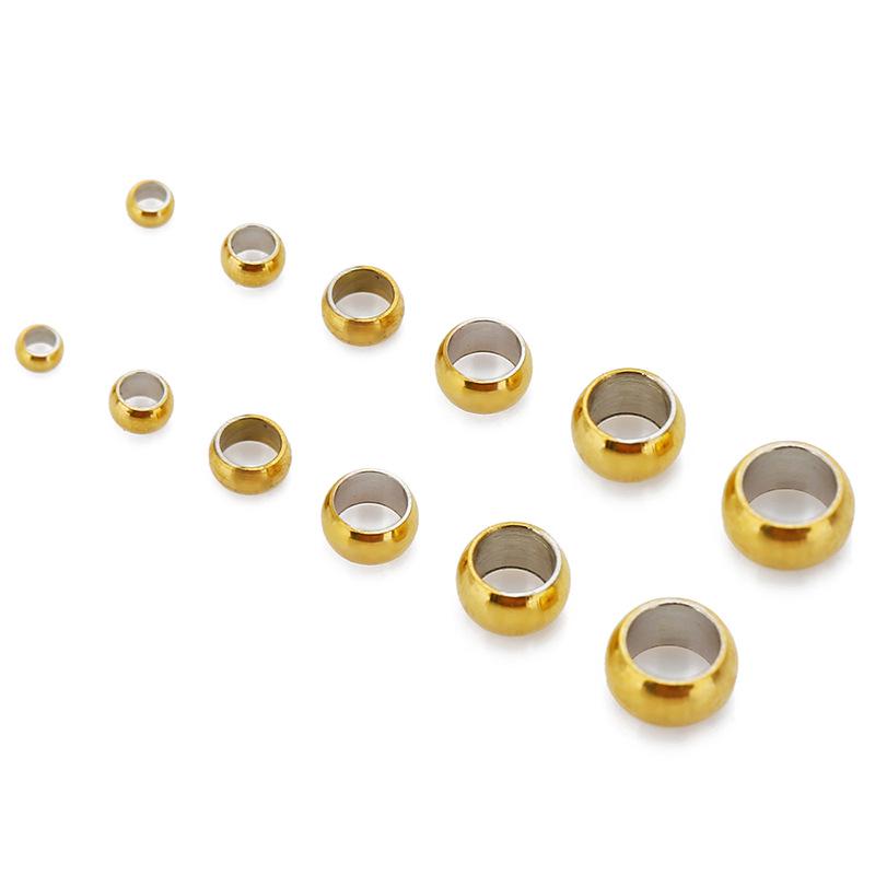 100 Edelstahl 18K Positionierungsperlen, Perlenketten-Clip, Flache Fixierperlen für DIY Perlenketten & Armbänder