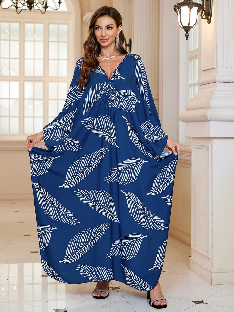 2025 European & American Cotton Printed Beach Dress Women's Long Loose Cover-Up with Sun Protection