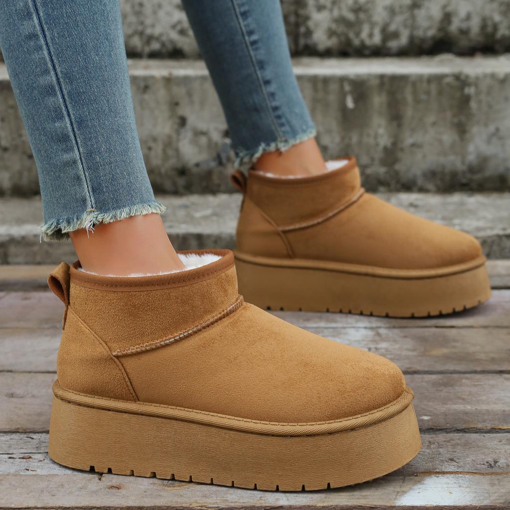 Fashion 2025 New Women Snow Boots Fashion Flats Platform Shoes for Ladies Casual Short Plush Warm Chelsea Ankle Boots Zapatos De Mujer