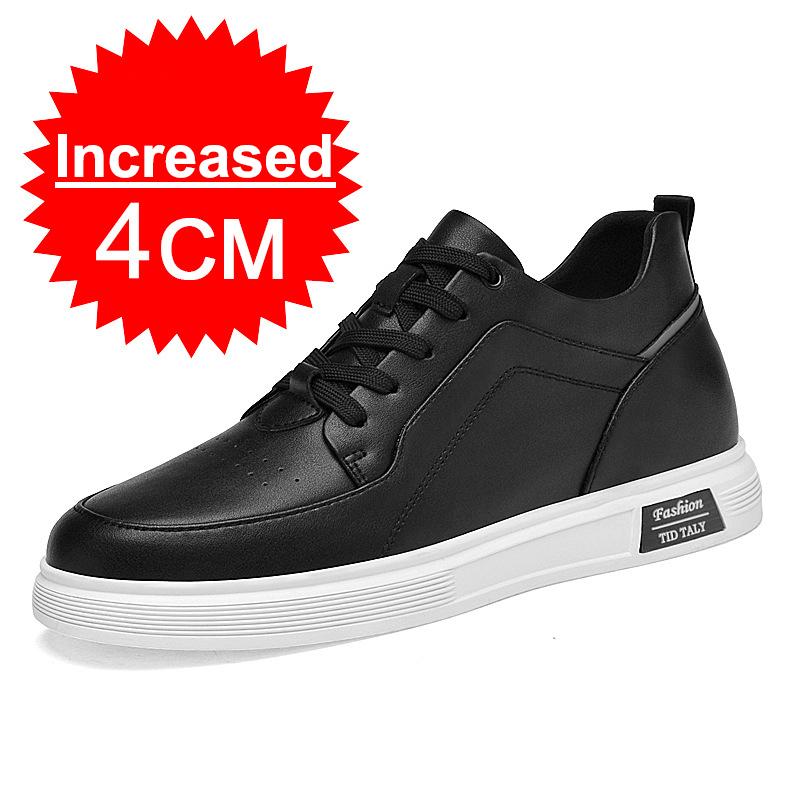 New Men Fashion Elevator Shoes Premium Leather Invisible Height Increase 6/8/10CM White Sneakers Cortex Heightening Casual Shoes