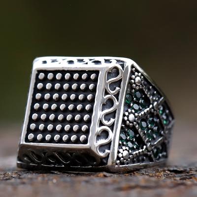 316L Stainless Steel Square Ring With Green Zircon Middle East Anels Danshen Temperament  Accessories Couple Gift