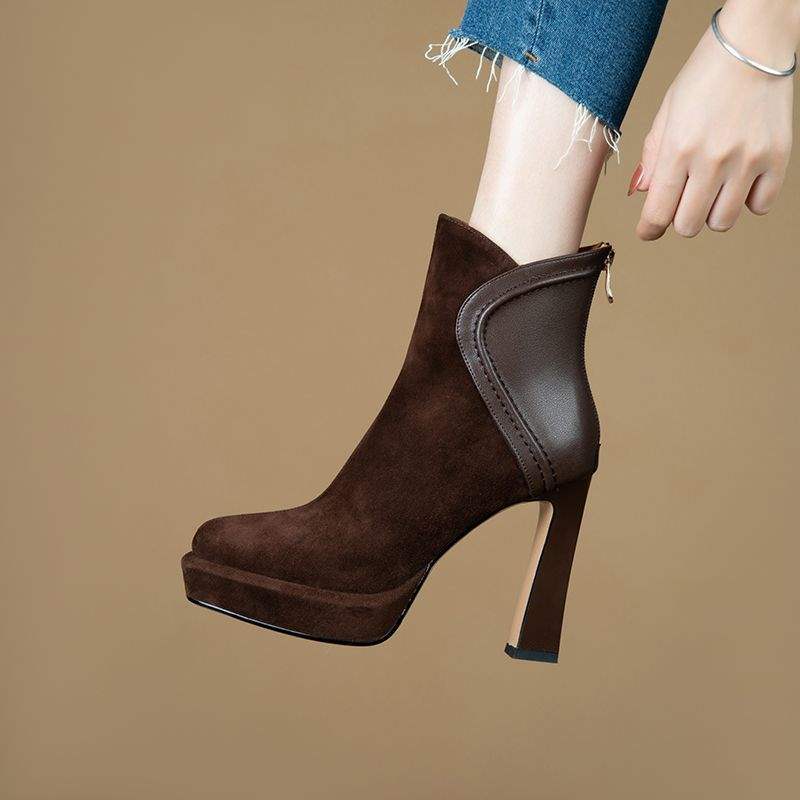 Coarse heeled short boots for women