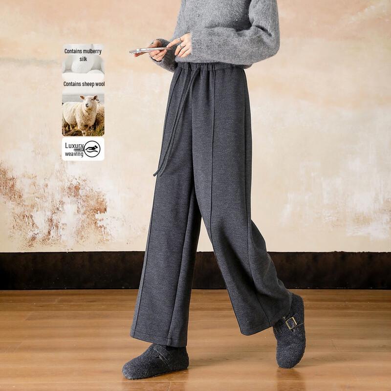 Demana Women s Warm Silk Wool Blend Straight-Leg Casual Pants XL